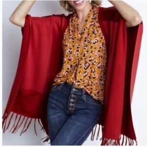 Cabi Fringe Poncho Poinsettia Red M/L
